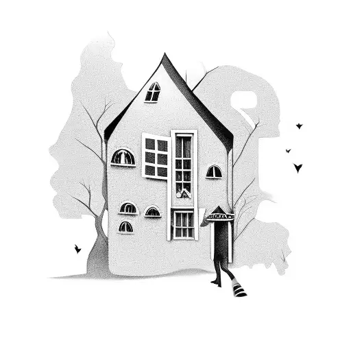 A Ghostly Silhouette Wearing Sunglasses Carring A Little House And Walking