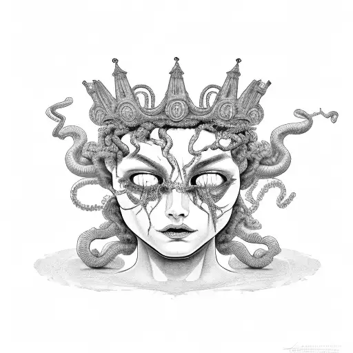 Medusa Wearing Crown And A Cracked Face