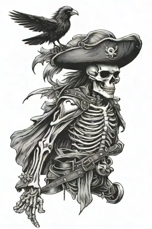 Skeleton Pirate With Crow On It's Shoulder