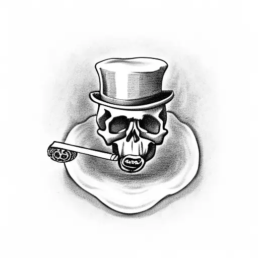 Skull In Top Hat Smoking Cigar