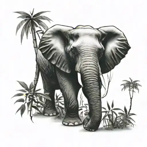 Baby Elephant And Bamboo Forest