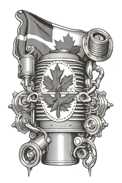 Canadian Flag Waving In The Wind With Car Engine Pistons As Stripes