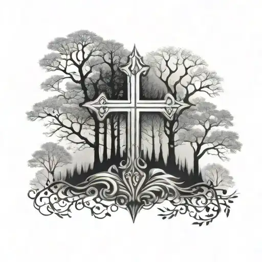 Nordic Cross Surrounded By Trees
