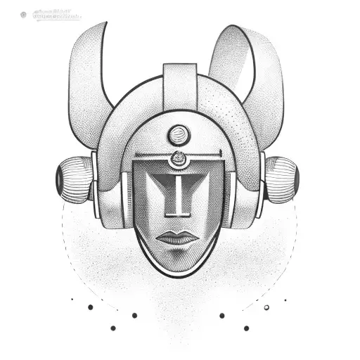 African Mask With Space Elements And Wearing Headphones