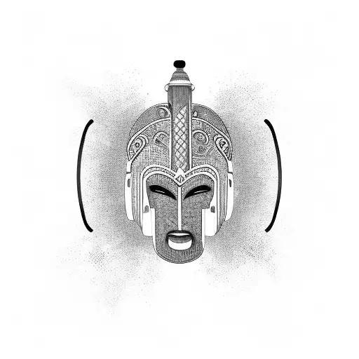African Mask Edo Nigeria With Planets Starring Headphones