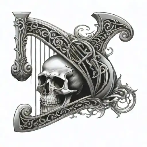 Skull And Harp Symbol Incorporated Within The Design