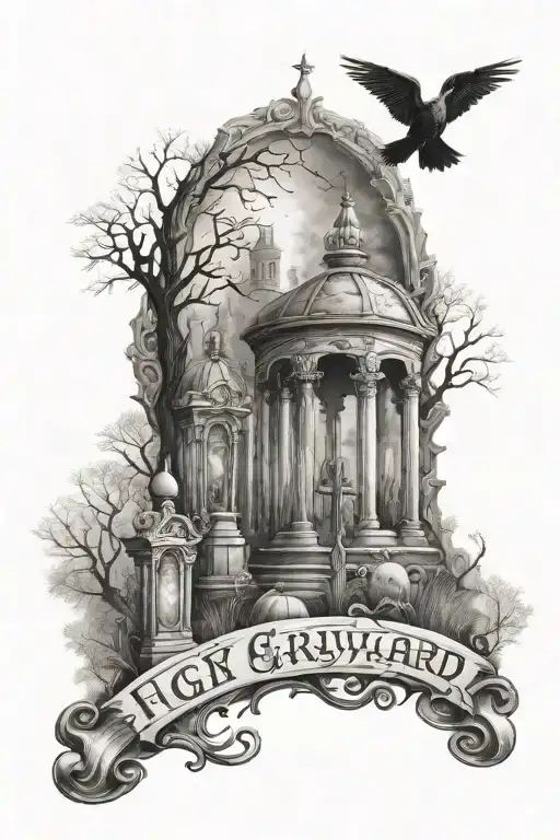 Foggy Gothic Graveyard Scene