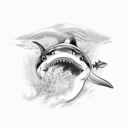 An Ocean And Inside The Ocean There Is A Shark That Runs Away From A Fish