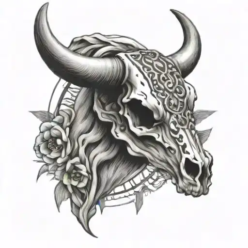 Bull Skull Knee Tattoo Design