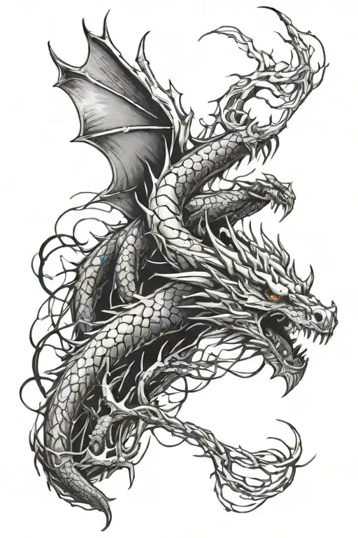 Lightning Bolt Intertwined With Dragon Emerging