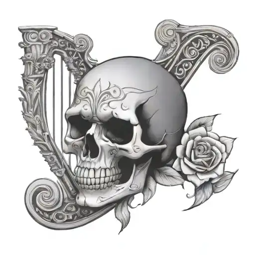 Skull And Harp Symbol Incorporated Within The Design
