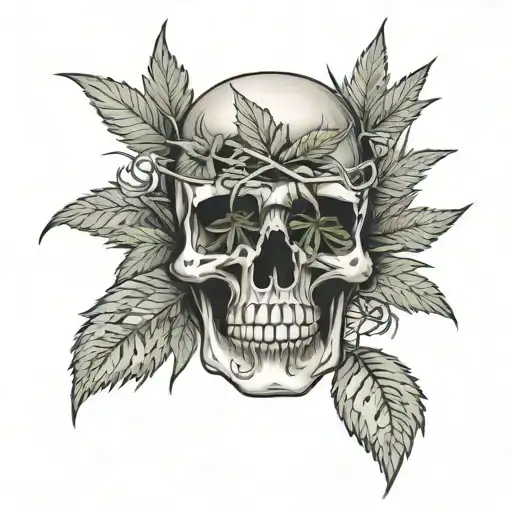 A Skull Made Of Dollar Bills With Cannabis Plants Growing From The Eye Sockets