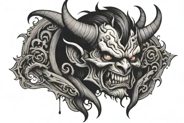 Traditional Style With Large Black Area Depicting A Cute Demon