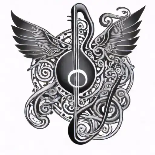 An Abstract Representation Of A Paralegal Symbol Intertwined With Musical Elements