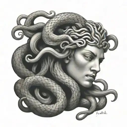 Medusa Half Face Snakes On Head Coming Down