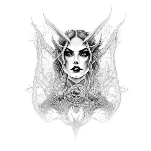 Portrait Wicked Smirking Gorgeous Demon Woman Gothica Intricate Comprehensive Full Body