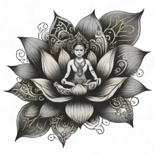 A Detailed Illustration Of A Yoga Pose With Elements Of Indian Culture And A Lotus Flower