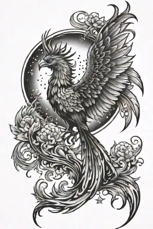 Pheonix Rising With Moon And Stars