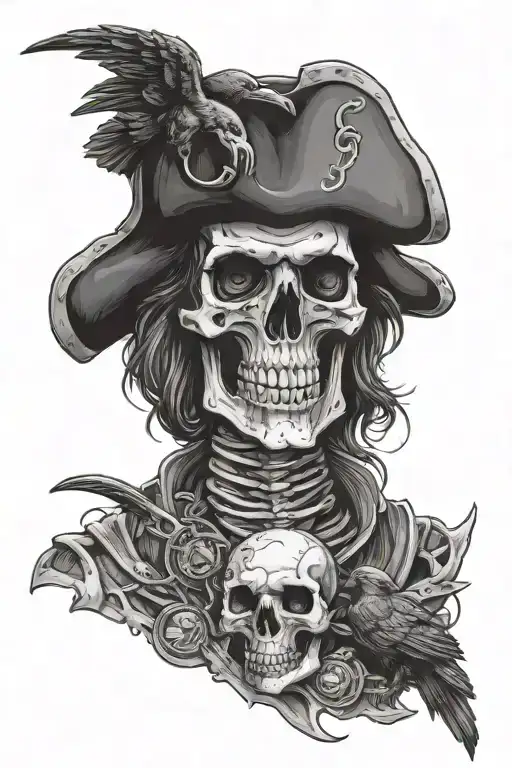 Skeletal Pirate With Crow Nautical Theme