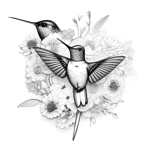 A Circuit Board Hummingbird Hovering Over A Bed Of Colorful Flowers