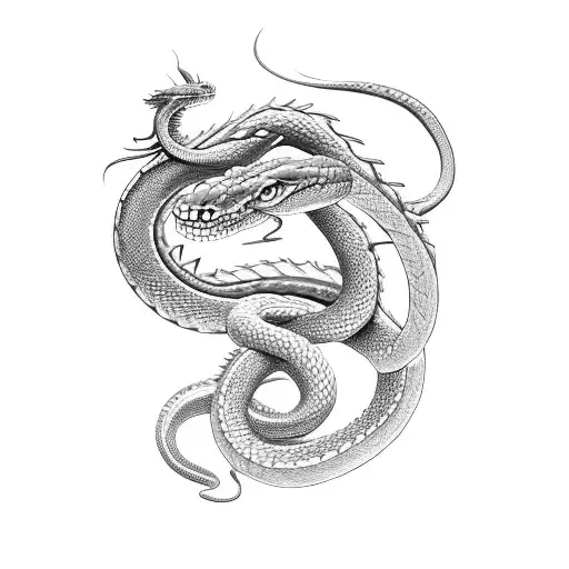 A Snake Coiled Around A Dragon