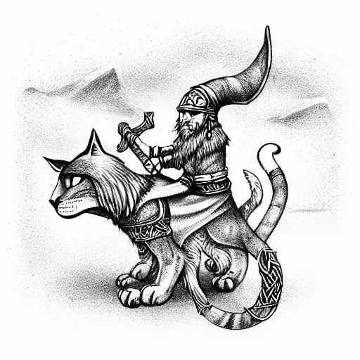 Viking Riding A Cat