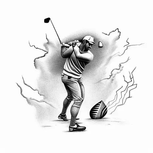 A Greek God Playing A Game Of Golf With Lightning Bolts As Clubs
