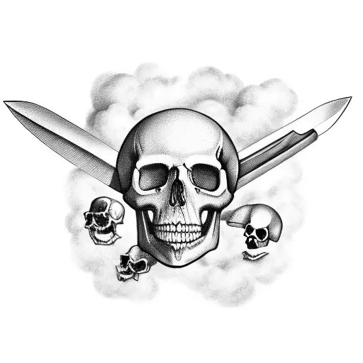 Clouds With Knives And Skull And Pigeons