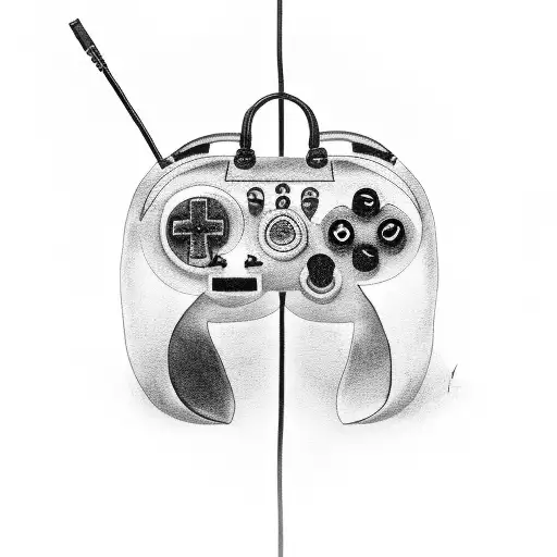 A Black-grey Tattoo Of A Gaming Controller With A Bible Verse Incorporated