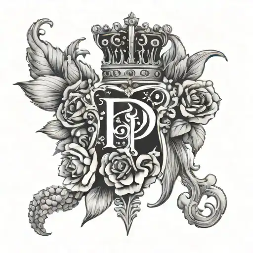 Letter P With Queens Crown Surrounded By Bold Flowers