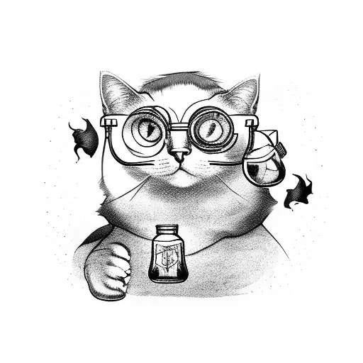 A Cat Wearing Harry Potter Glasses Surrounded By Potion Bottles