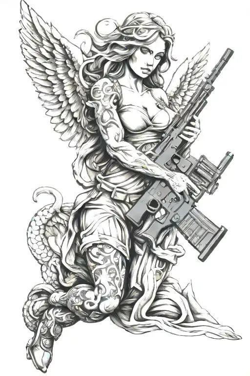 Angel With A Ar15 Carbine With Serpent