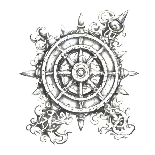 Black & White Old Splintered Ships Wheel