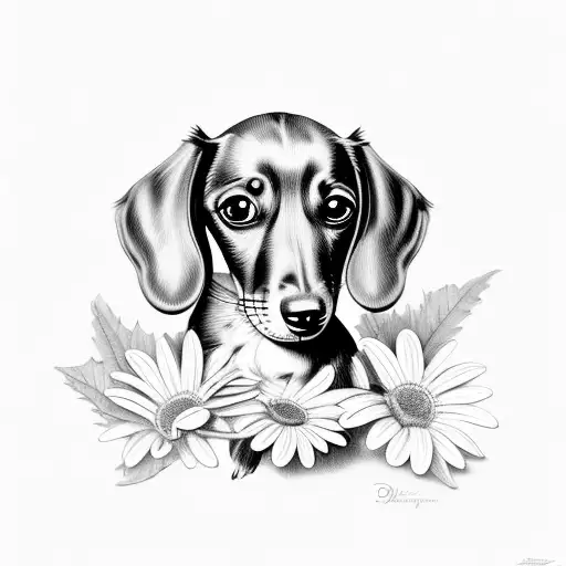 Black And Tan Dachshund Daisy Flowers