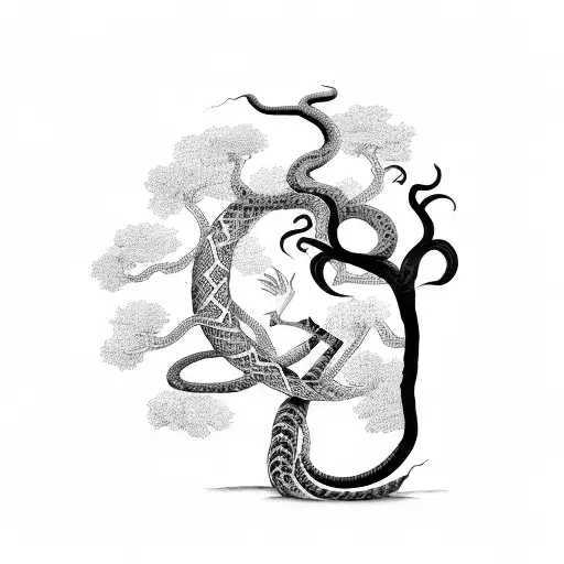 Woman And Serpent With Tree