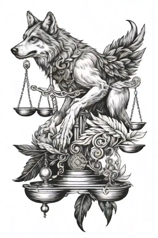 Wolf And Libra Scale Weighing A Feather