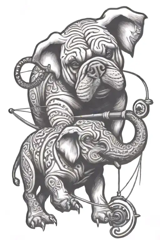 Bulldog And Tribal Elephant And Fishing Pole And