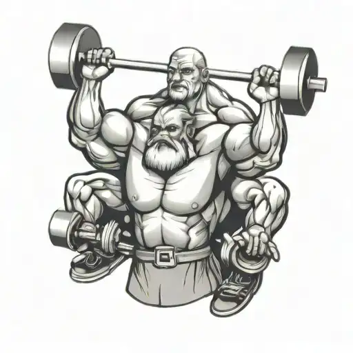 A Tattoo Design Featuring A Strong Father Figure Lifting Weights In A Gym Setting