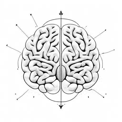 A Minimalist Tattoo Of A Brain Surrounded By Abstract Lines And Patterns