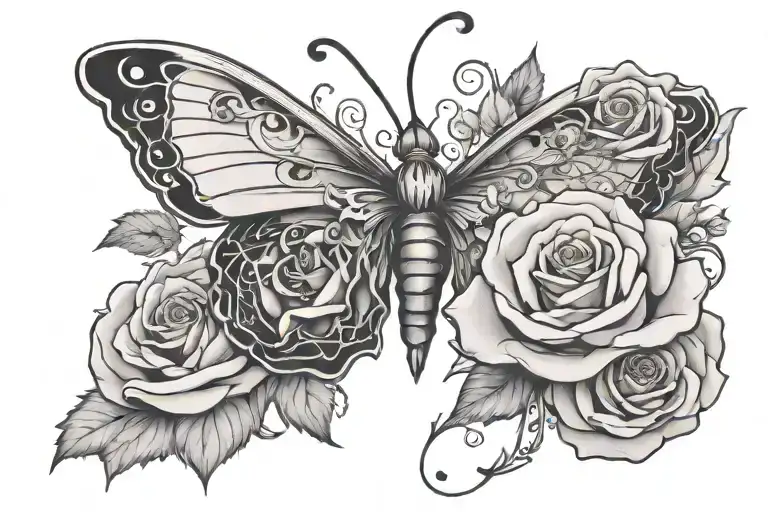 Blooming Rose With A Semicolon In The Middle With Butterfly Wings On The Sides Of The Semicolon
