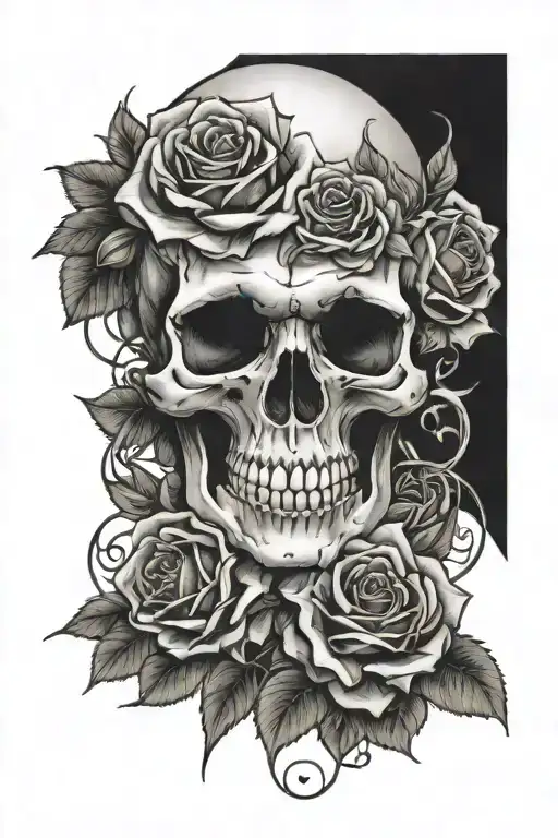 Skull And Roses Intertwined