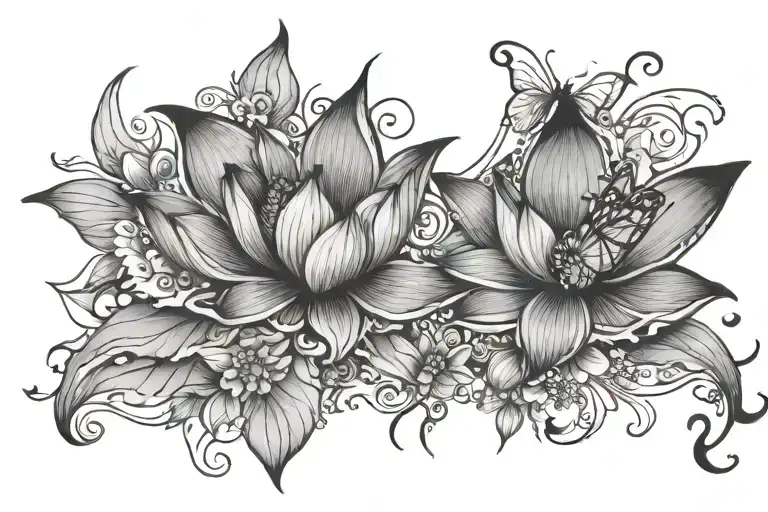 Lotus Flower And Butterfly And Name Written