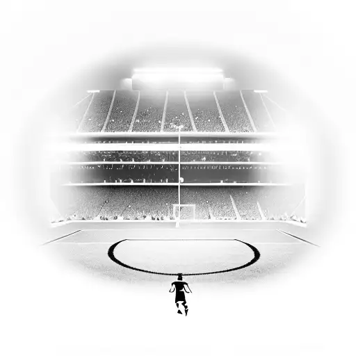 A Soccer Field With Stadium Lights At Sunset