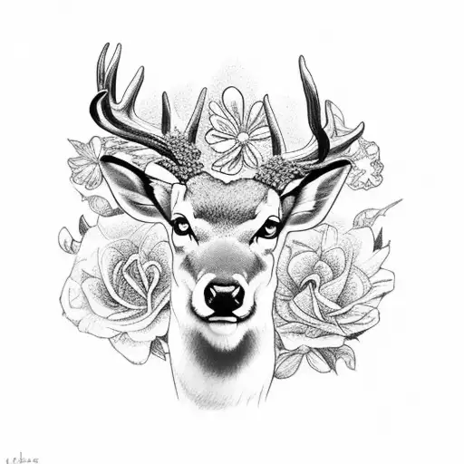 Cross With Flowers And Deer