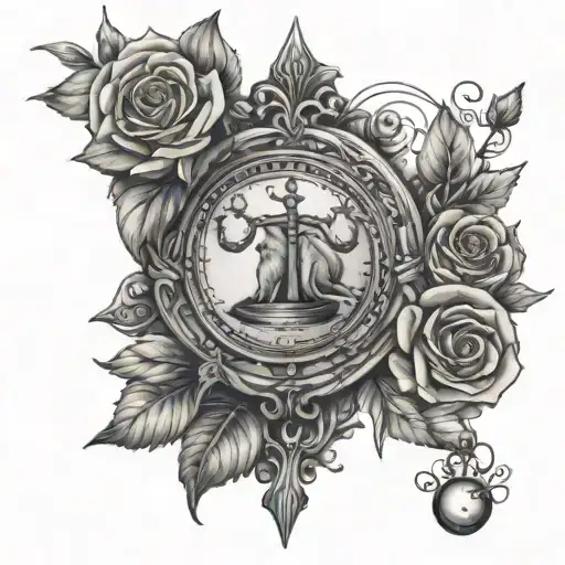 Libra Scale And Wolf Blended By Roses