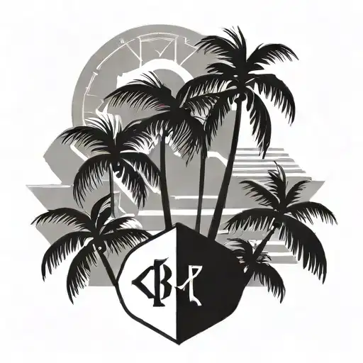 A Geometric Design Incorporating Family Initials And Palm Tree Silhouettes