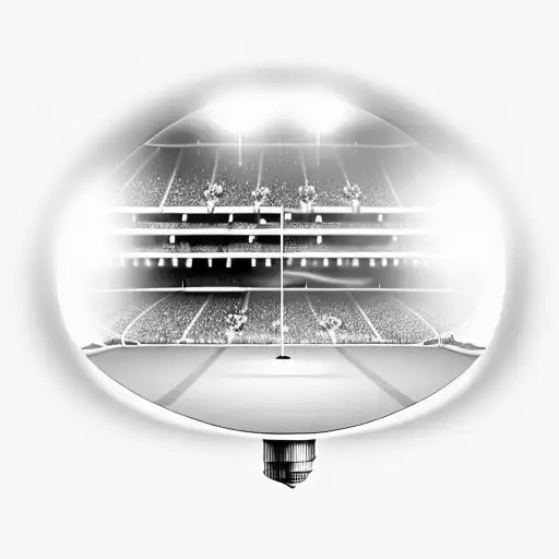 A Soccer Field With Stadium Lights At Sunset