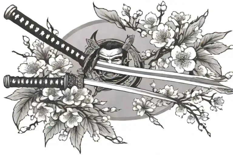 Katana With Cherry Blossoms And Branch Representing