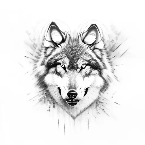 Snarling Wolf With 4 Pups Under It