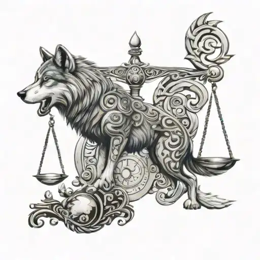 Wolf And Libra Scale Showing Balance